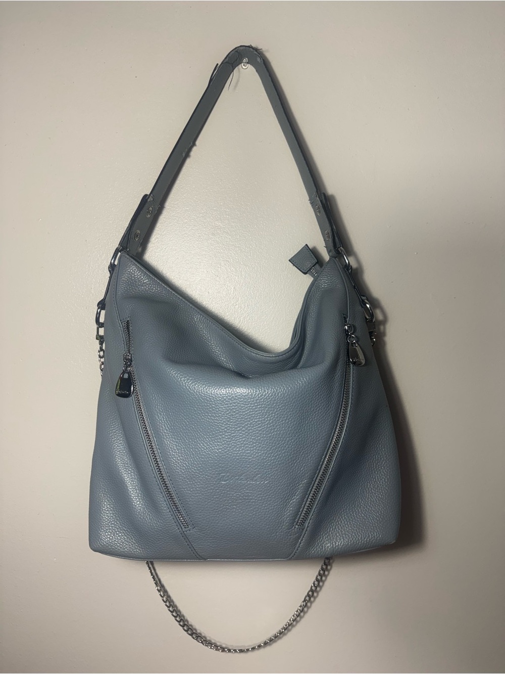 Bostanten Leather Hobo Shoulder Bag - Dusty Blue